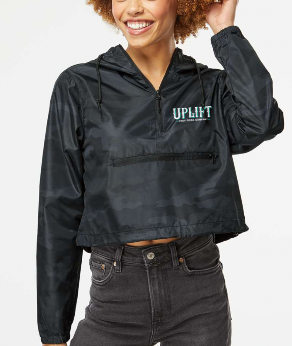 Windbreaker - Women's Lightweight Quarter-Zip Pullover Crop - Black Camo